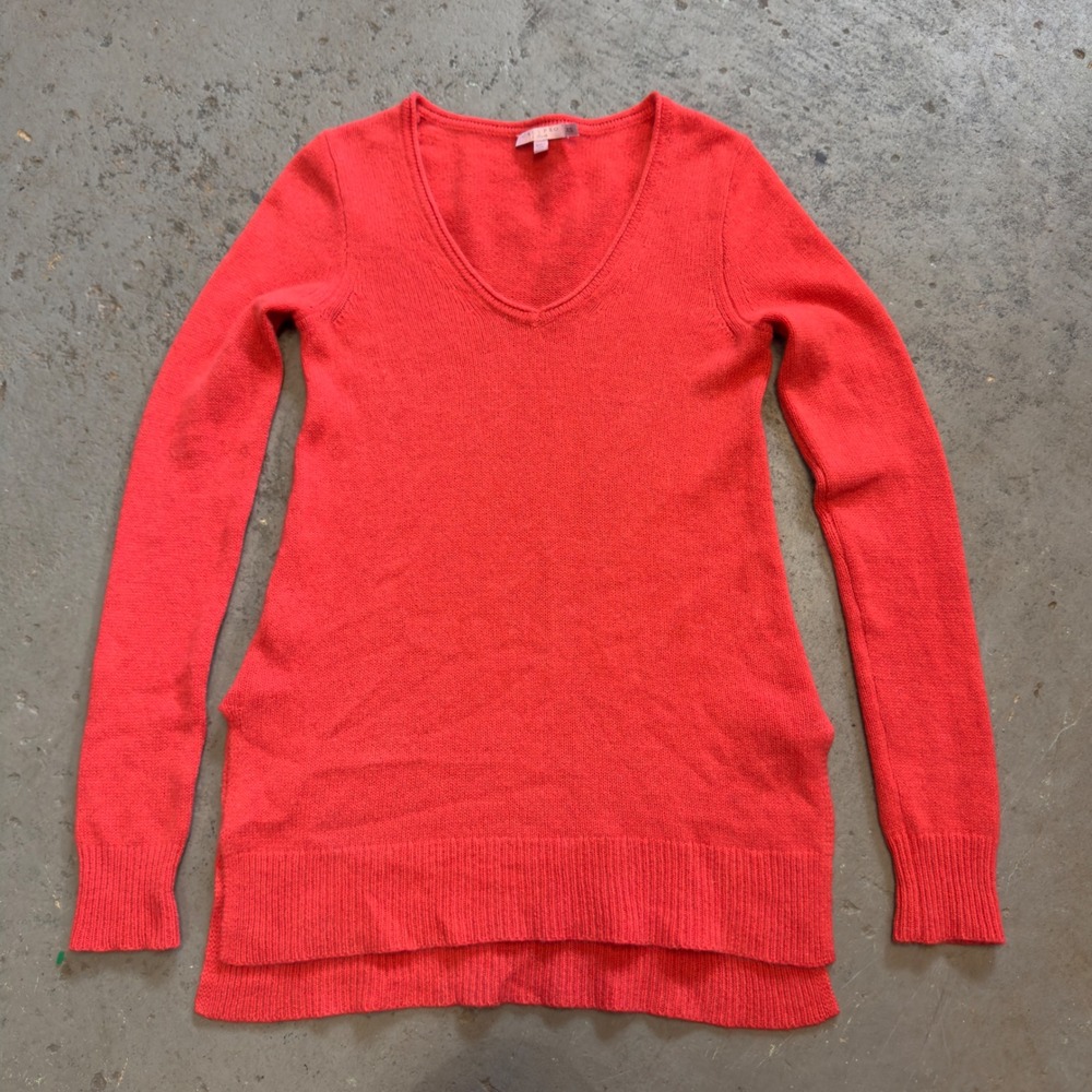 Calypso St. Barth 100% Cashmere V-Neck Sweater Coral Orange XS High-Low Tunic